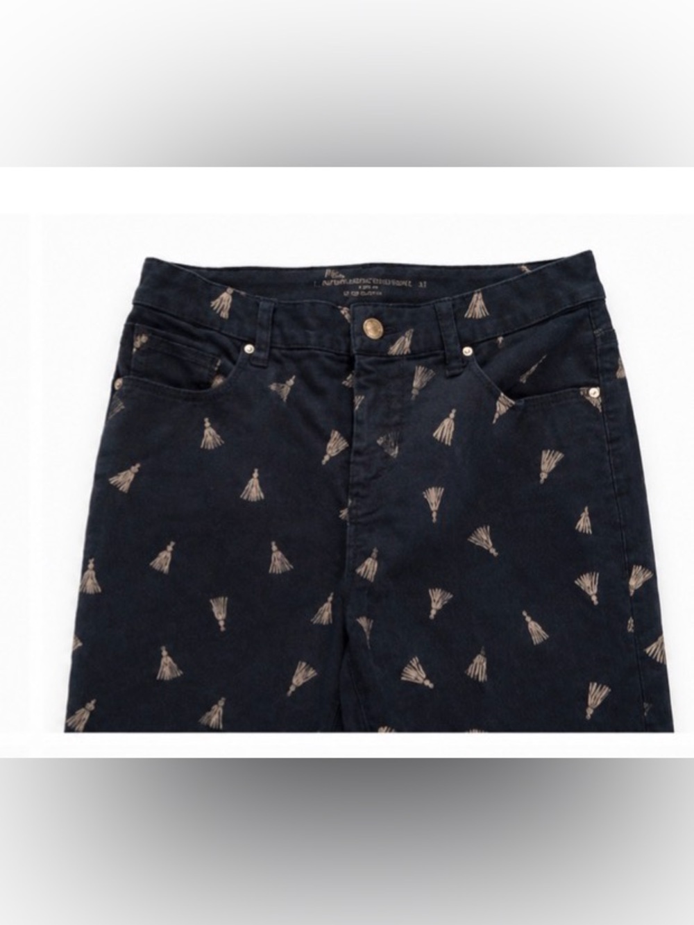Chico’s women Ankle Pants Size 1 (US 8/10)Navy Tassel Print Stretch Cotton Blend - Picture 3 of 8